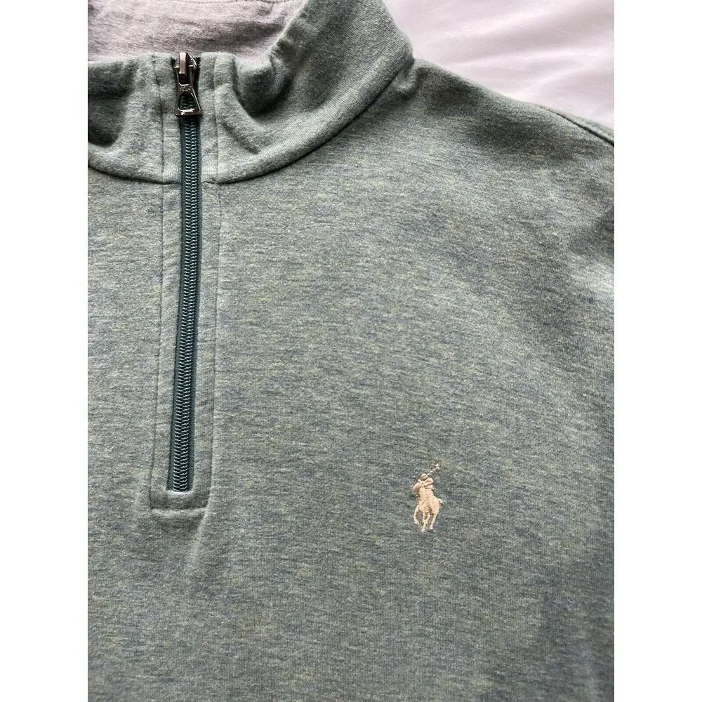 Polo Ralph Lauren 1/4 Zip Pullover Sweater, Men LRG, Cotton Green Long Sleeve‎